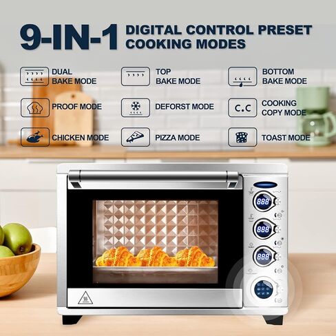 WerkWeit Toaster Oven - 38QT XXL Convection Oven Stainless steel Countertop Oven with 9-in-1 Functionality, Digital Control, Eco Display Mode & Larger Interior Capacity in Kuwait