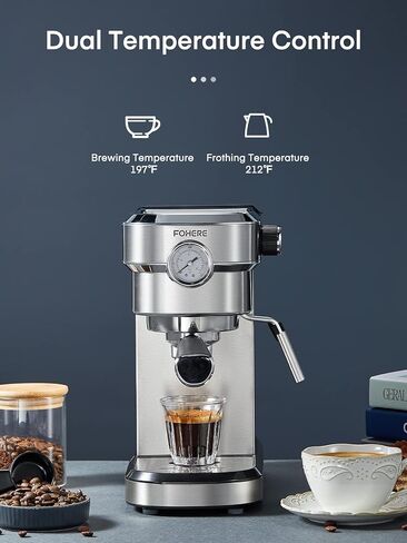 ماكينة اسبريسو فوهير، ماكينة صنع الاسبريسو والكابتشينو 15 بار مع عصا بخار الحليب، ماكينة قهوة اسبريسو احترافية للإسبريسو والكابتشينو واللاتيه والموكا، مصنوعة من الفولاذ المقاوم للصدأ المصقول in Kuwait