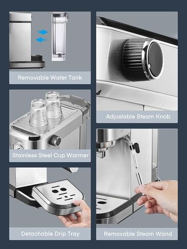 ماكينة اسبريسو فوهير، ماكينة صنع الاسبريسو والكابتشينو 15 بار مع عصا بخار الحليب، ماكينة قهوة اسبريسو احترافية للإسبريسو والكابتشينو واللاتيه والموكا، مصنوعة من الفولاذ المقاوم للصدأ المصقول in Kuwait