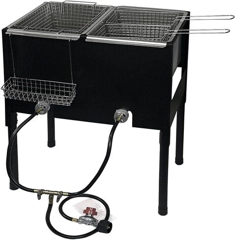 Triple Propane Deep Fryer-3 Basket Stainless Steel Cooker-8 Gal. Oil Capacity-32 QT.-Outdoor Fish Fry/Turkey/Chicken Wings Deep Fryer-148,000 BTU with Hose and Regulator-Ideal for Home & Commercial in Saudi Arabia