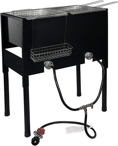 Triple Propane Deep Fryer-3 Basket Stainless Steel Cooker-8 Gal. Oil Capacity-32 QT.-Outdoor Fish Fry/Turkey/Chicken Wings Deep Fryer-148,000 BTU with Hose and Regulator-Ideal for Home & Commercial in Saudi Arabia