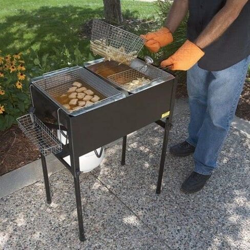 Triple Propane Deep Fryer-3 Basket Stainless Steel Cooker-8 Gal. Oil Capacity-32 QT.-Outdoor Fish Fry/Turkey/Chicken Wings Deep Fryer-148,000 BTU with Hose and Regulator-Ideal for Home & Commercial in Saudi Arabia