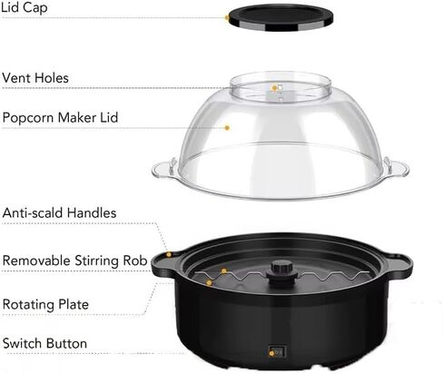 ماكينة صنع الفشار الحمراء، ماكينة صنع الفشار الكهربائية سعة 16 كوبًا مع لوحة غير لاصقة، وقضيب التحريك، وغطاء وعاء التقديم، وملعقتين قياس، تسخين سريع، ماكينة فشار كهربائية بالزيت الساخن in Kuwait