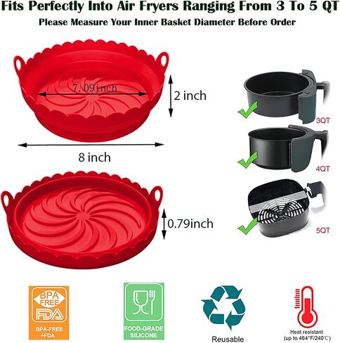 Air Fryer Silicone Liners 2 PCS Reusable 8 inch Round Silicon Liner Pot,Food Safe Silicone Air Fryer Liners,for 3Qt to 5 Qt Dishwasher Safe,Foldable,Basket Heat Resistant Easy Cleaning in Saudi Arabia