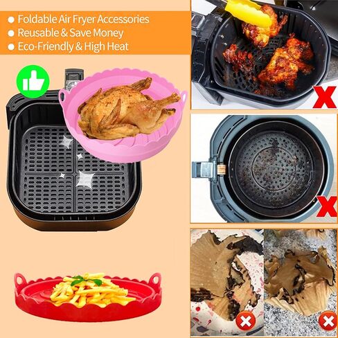 Air Fryer Silicone Liners 2 PCS Reusable 8 inch Round Silicon Liner Pot,Food Safe Silicone Air Fryer Liners,for 3Qt to 5 Qt Dishwasher Safe,Foldable,Basket Heat Resistant Easy Cleaning in Saudi Arabia