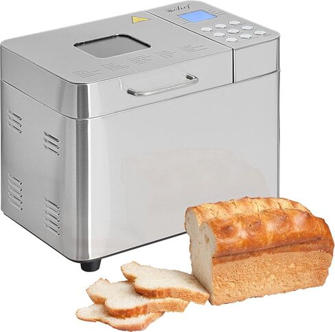 ماكينة صنع الخبز ديكو شيف 0.94 كجم من الفولاذ المقاوم للصدأ مع 25 برنامج طبخ ذكي وإكسسوارات متضمنة، كوب قياس، ملعقة قياس مزدوجة الجوانب، مجداف عجين وخطاف معجون وقفاز فرن in Kuwait