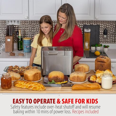 ماكينة صنع الخبز ديكو شيف 0.94 كجم من الفولاذ المقاوم للصدأ مع 25 برنامج طبخ ذكي وإكسسوارات متضمنة، كوب قياس، ملعقة قياس مزدوجة الجوانب، مجداف عجين وخطاف معجون وقفاز فرن in Kuwait