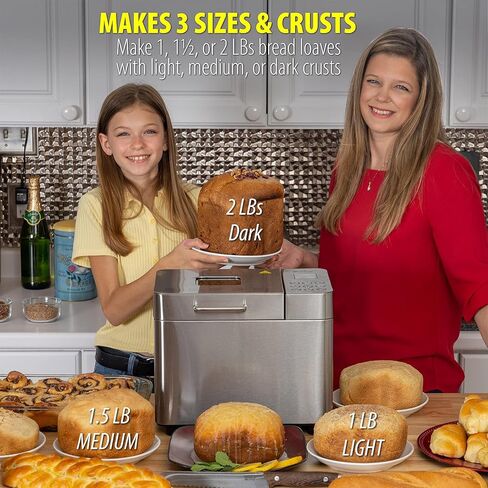 ماكينة صنع الخبز ديكو شيف 0.94 كجم من الفولاذ المقاوم للصدأ مع 25 برنامج طبخ ذكي وإكسسوارات متضمنة، كوب قياس، ملعقة قياس مزدوجة الجوانب، مجداف عجين وخطاف معجون وقفاز فرن in Kuwait