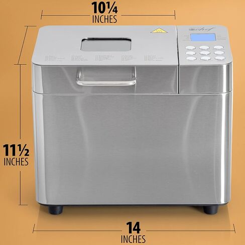 ماكينة صنع الخبز ديكو شيف 0.94 كجم من الفولاذ المقاوم للصدأ مع 25 برنامج طبخ ذكي وإكسسوارات متضمنة، كوب قياس، ملعقة قياس مزدوجة الجوانب، مجداف عجين وخطاف معجون وقفاز فرن in Kuwait