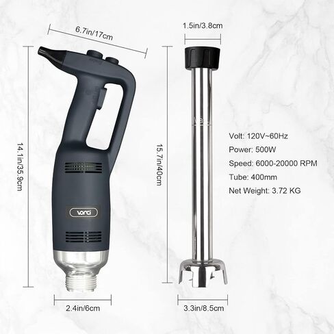 VONCI 500W Commercial Immersion Blender, 16" SUS 304 Removable Shaft, Heavy Duty Power Hand Mixer with Variable Speed 6000-20000RPM, Professional Electric Stick Blender for Restaurant Kitchen Use. in Saudi Arabia