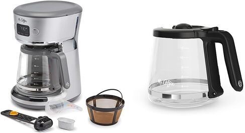 Mr. Coffee Easy Measure 12 Cup Programmable Maker with Gold Tone Reusable Filter, Silver/Chrome in Kuwait