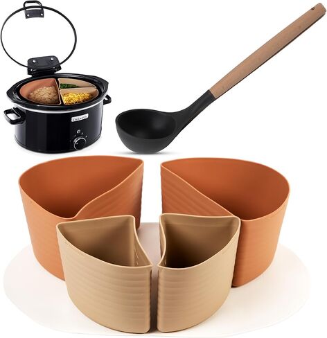 Tibi Ipsi Silicone Crockpot Liner - Silicone Slow Cooker Liners - Reusable & Leak-Proof Silicone Slow Cooker Liner, Crockpot Silicone Liner Includes Baking Mat & Silicone Spoon with Wooden Ladle in Saudi Arabia