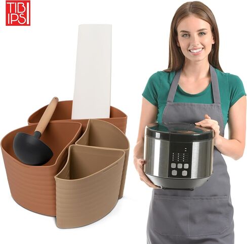 Tibi Ipsi Silicone Crockpot Liner - Silicone Slow Cooker Liners - Reusable & Leak-Proof Silicone Slow Cooker Liner, Crockpot Silicone Liner Includes Baking Mat & Silicone Spoon with Wooden Ladle in Saudi Arabia