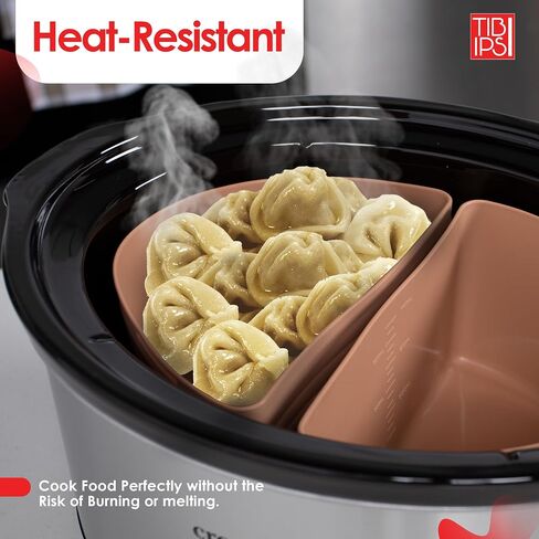 Tibi Ipsi Silicone Crockpot Liner - Silicone Slow Cooker Liners - Reusable & Leak-Proof Silicone Slow Cooker Liner, Crockpot Silicone Liner Includes Baking Mat & Silicone Spoon with Wooden Ladle in Saudi Arabia