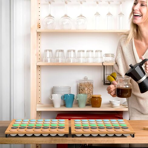 حامل أكواب على شكل حرف K للعداد مكون من قطعتين من درج القهوة المصنوعة من الخيزران، حاملات أكواب القهوة على شكل حرف K لتخزين أكواب القهوة على شكل درج منظم بسعة 70 لمكتب المطبخ والمزرعة in Kuwait