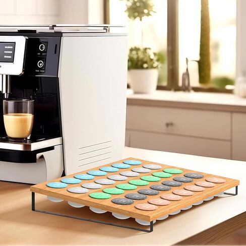 حامل أكواب على شكل حرف K للعداد مكون من قطعتين من درج القهوة المصنوعة من الخيزران، حاملات أكواب القهوة على شكل حرف K لتخزين أكواب القهوة على شكل درج منظم بسعة 70 لمكتب المطبخ والمزرعة in Kuwait