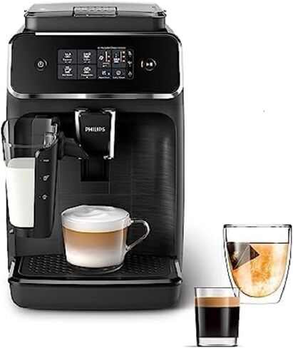 Philips 1200 Series Fully Automatic Espresso Machine - Classic Milk Frother, 2 Coffee Varieties , Intuitive Touch Display, Black, (EP1220/04) in Saudi Arabia