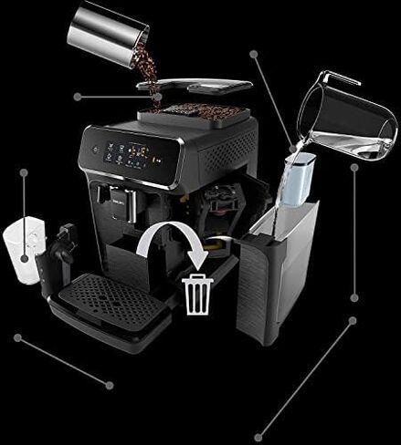 Philips 1200 Series Fully Automatic Espresso Machine - Classic Milk Frother, 2 Coffee Varieties , Intuitive Touch Display, Black, (EP1220/04) in Saudi Arabia