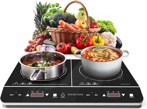 Electric Double Induction Cooktop, Portable Induction Cooktop with 2 Burner,1800W Countertop Burners with 9 Power&Temperature Levels, LCD Touch Screen,3 Hours Timer and Child Safety Lock,Black in Kuwait