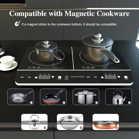 Electric Double Induction Cooktop, Portable Induction Cooktop with 2 Burner,1800W Countertop Burners with 9 Power&Temperature Levels, LCD Touch Screen,3 Hours Timer and Child Safety Lock,Black in Kuwait