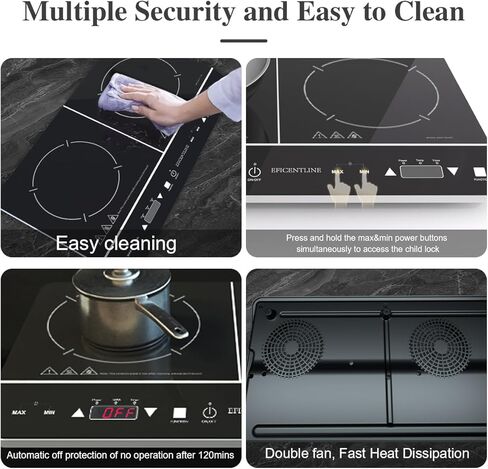 Electric Double Induction Cooktop, Portable Induction Cooktop with 2 Burner,1800W Countertop Burners with 9 Power&Temperature Levels, LCD Touch Screen,3 Hours Timer and Child Safety Lock,Black in Kuwait