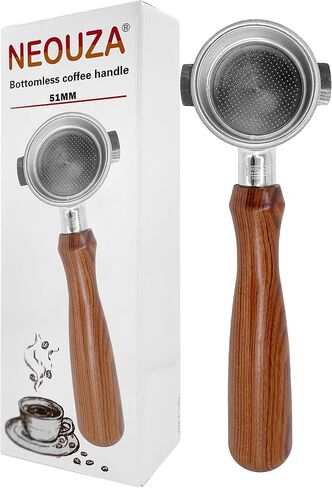 NEOUZA 51mm Espresso Portafilter بدون قاعدة لـ Delonghi ECP31.21 ECP33.21 ECP35.31 ECOV311,304 الفولاذ المقاوم للصدأ للطعام، مقبض خشب الورد، مع سلة فلتر الأكواب in Kuwait