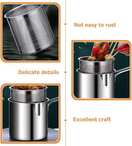 SHERCHPRY 1 Set of Stainless Steel Stock Fry Pot with Strainer Basket, Deep Fryers Frying Pot for Frying Fish Shrimp Chicken and Fries in Saudi Arabia