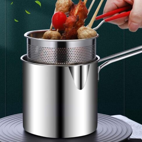 SHERCHPRY 1 Set of Stainless Steel Stock Fry Pot with Strainer Basket, Deep Fryers Frying Pot for Frying Fish Shrimp Chicken and Fries in Saudi Arabia