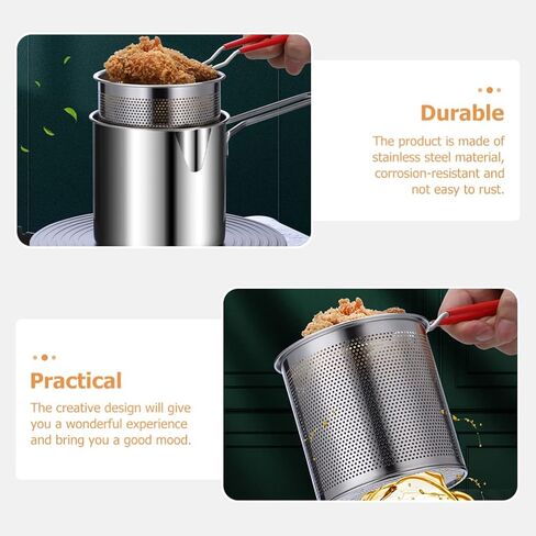 SHERCHPRY 1 Set of Stainless Steel Stock Fry Pot with Strainer Basket, Deep Fryers Frying Pot for Frying Fish Shrimp Chicken and Fries in Saudi Arabia