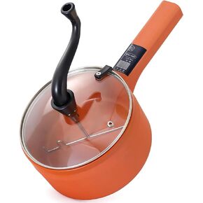 Multifunctional Electric Hot Pot Cooker, Upgraded Non-Stick Stainless Steel 1L Mini Portable Lazy Pot Ramen Popcorn Maker for Steak Egg Soup Camping Travel with Long Handle Power Adjustment Orange