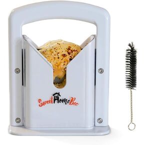 Sweet Home Bee Bagel Slicer, Stainless Steel Kitchen Guillotine Cutter with Safe Grip and Safety Shield for Bagels, Breads, Muffins, Buns, Rolls - Fast, Easy And Safe, White in Saudi Arabia