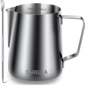Milk Frothing Pitcher, 12oz Stainless Steel Milk Frother Cup Steaming Pitcher, Coffee Bar Cappuccino Espresso Machine Accessories Barista Tools, Metal Pitcher Milk Jug with Decorating Latte Art Pen in Kuwait