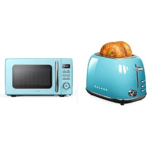 Galanz GLCMKZ07BER07 Retro Countertop Microwave Oven, Pull Handle.7 cu ft, Blue & Retro 2-Slice Toaster, 1.5" Wide Slot, 6 Browning Levels, Includes a Dust Cover and Removable Crumb Tray, Blue in Kuwait