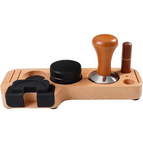 Espresso Accessories Kits Espresso Tamping Stand Set Barista Part Multipurpose Coffee Tamper Distributor and Stirrer for Counters Shop Cafe, Beech 51mm