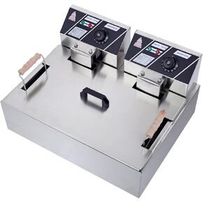 ROVSUN 22.8QT/21.6L Electric Deep Fryer, Commercial Deep Fryer with Baskets Lids Countertop, Stainless Steel Dual Tank Kitchen Fat Fryer Frying Machine for French Fries Donuts, Adjustable Temp, 3400W in Saudi Arabia