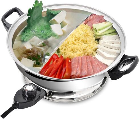 YONGXIN Electric Hot Pot JH-160B-30cm with Divider 304 Stainless Steel, 1400W Dual-Sided Shabu Hot Pot, 4 Liters in Saudi Arabia