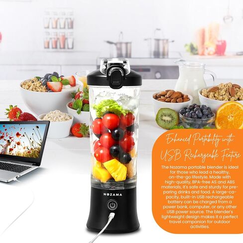 Portable Blender, Personal Size Blender for Shakes and Smoothies, 20 Oz Cup, Waterproof Mini Blender With Rechargeable USB, Juicer with 6 Blades for Home, Kitchen, Travel, Sports (Black) in Saudi Arabia
