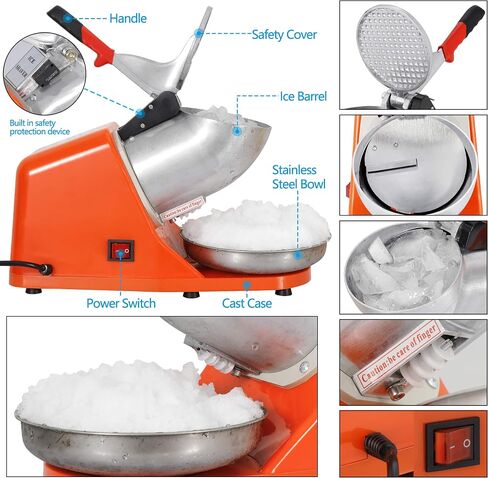 ZENY Ice Crushers Machine Electric Snow Cone Maker Stainless Steel Shaved Ice Machine 145lbs Per Hour (Orange) in Kuwait