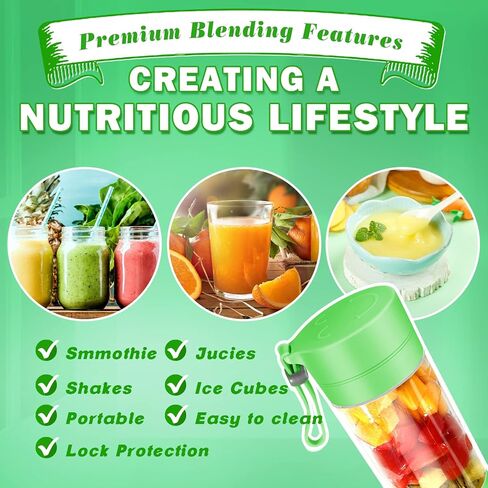 خلاط محمول للمخفوقات والعصائر، كوب عصارة 6 شفرات قابل لإعادة الشحن عبر USB، خلاط شخصي مع تشغيل بلمسة واحدة، عصير خلاط للمطبخ، والسفر والرياضة in Kuwait