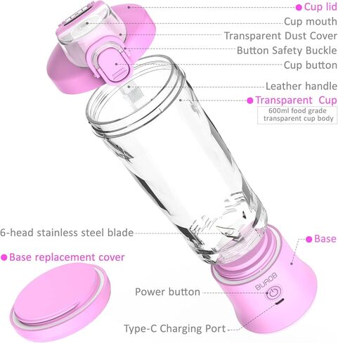 خلاط محمول، خلاط بحجم شخصي للمخفوقات والعصائر مع 6 شفرات، خلاط صغير 20 اونصة، خلاط صغير قابل لاعادة الشحن بمنفذ USB للمطبخ وصالة الالعاب الرياضية والسفر والمكتب in Kuwait