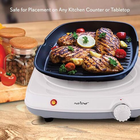 NutriChef Electric Countertop Single Food Burner-Buffet Hot Plate Dish Warmer with Adjustable Temp,LED Light-Use with Stainless Steel,Cast Iron,Magnetic Cookwares-Home,Camping-PKST11 in Saudi Arabia