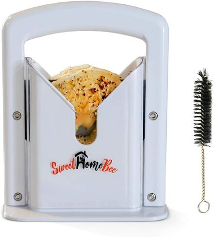 Sweet Home Bee Bagel Slicer, Stainless Steel Kitchen Guillotine Cutter with Safe Grip and Safety Shield for Bagels, Breads, Muffins, Buns, Rolls - Fast, Easy And Safe, White in Saudi Arabia