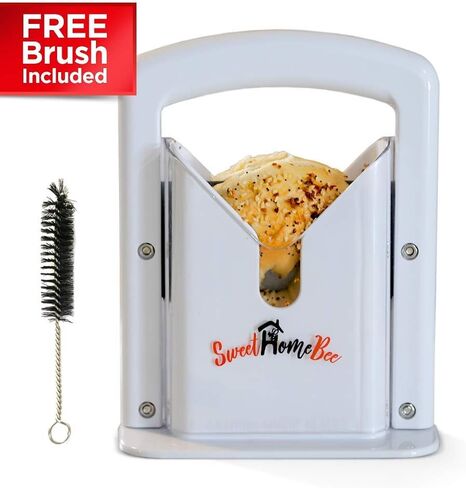 Sweet Home Bee Bagel Slicer, Stainless Steel Kitchen Guillotine Cutter with Safe Grip and Safety Shield for Bagels, Breads, Muffins, Buns, Rolls - Fast, Easy And Safe, White in Saudi Arabia
