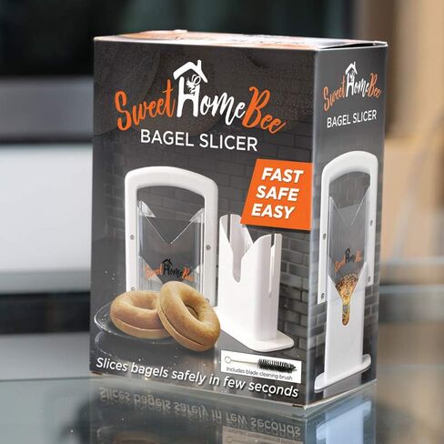 Sweet Home Bee Bagel Slicer, Stainless Steel Kitchen Guillotine Cutter with Safe Grip and Safety Shield for Bagels, Breads, Muffins, Buns, Rolls - Fast, Easy And Safe, White in Saudi Arabia