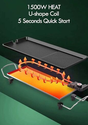 شواية كهربائية على سطح الطاولة. شواية غير لاصقة على الطراز الكوري. مقلاة شواء راكليت ياكينيكو داخلية. محمولة كبيرة جدًا. درجة حرارة قابلة للتعديل. التخييم في الأماكن المغلقة والخارجية (26.8 بوصة) in Kuwait