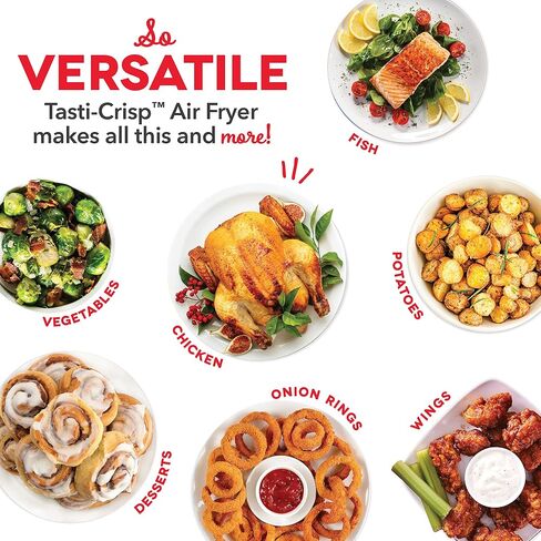فرن مقلاة هوائية DASH Tasti-Crisp™ Express، مع درجة حرارة 400 درجة فهرنهايت، وسلة قلي غير لاصقة، ودليل الوصفة + ميزة إيقاف التشغيل التلقائي، 1000 واط، 2.6 كيو تي، أبيض in Kuwait