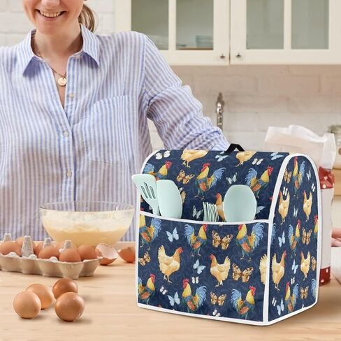 Chicken Floral Pattern Kitchen Aid Mixer Cover, Food Processor Cover with Durable Hanlde and Pocket, Dust Covers for Kitchen Appliances Stand Mixer or Coffee Maker Appliance Cover in Kuwait