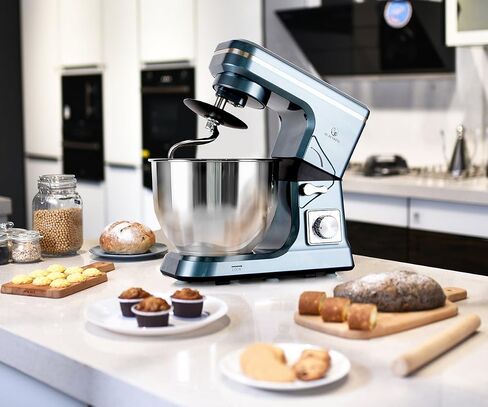 خلاط كهربائي بحامل احترافي من مورينكينج، 6 كيو تي مع مؤقت، MK37 500 وات 6 سرعات، خلاط كهربائي للطعام برأس مائل، بلاستيك (أزرق فضي) in Saudi Arabia