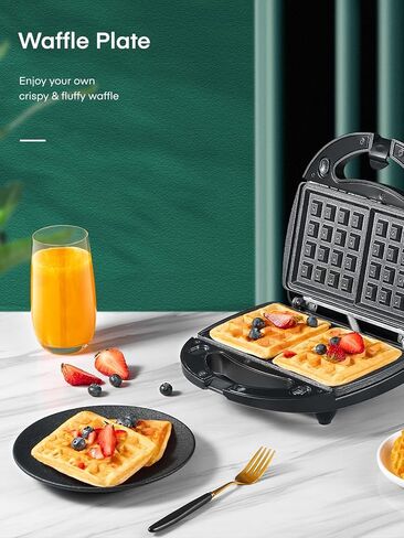 ماكينة صنع الساندوتشات FOHERE 3 في 1، صانع الوافل، شواية الساندويتش، ماكينة تحضير البانيني الكهربائية المحمولة مع ألواح غير لاصقة قابلة للإزالة، أضواء مؤشر LED، مقبض بارد اللمس، محمصة، آلة الجبن المشوي in Kuwait