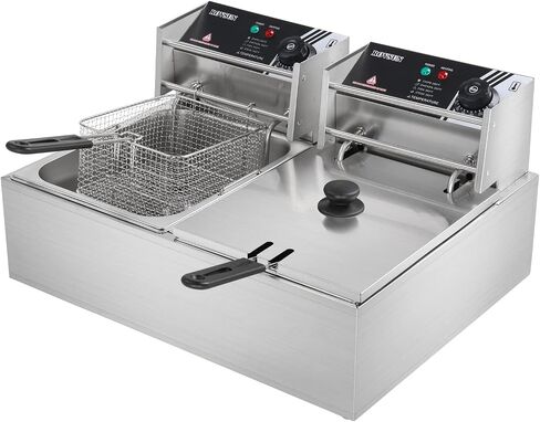 ROVSUN 22.8QT Commercial Deep Fryer with Baskets & Lids, 21.8L Stainless Steel Electric Double Fryer, Countertop Kitchen Frying Machine w/Temperature Control, French Fries Donuts 3400W in Kuwait
